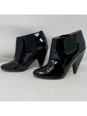 Joan & David Daebby Black Patten Leather Heeled Ankle Boots